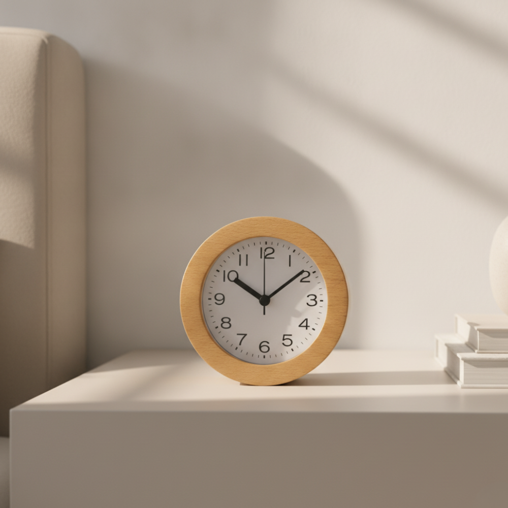 Elegant Wooden Analog Alarm Clock with Silent Quartz Movement