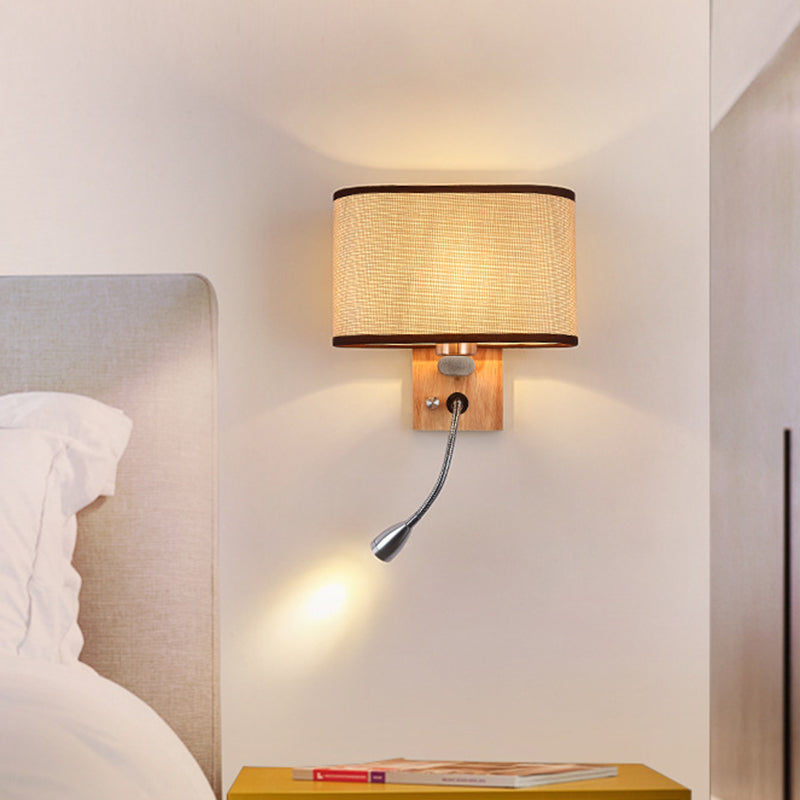 Flexibele Spotlamp Bedleeslamp Stof Enkele Nordic Wandlamp met ovale stoffen kap in Beige/Vlas/Champagne