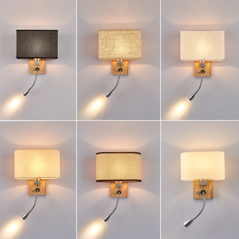 Flexibele Spotlamp Bedleeslamp Stof Enkele Nordic Wandlamp met ovale stoffen kap in Beige/Vlas/Champagne