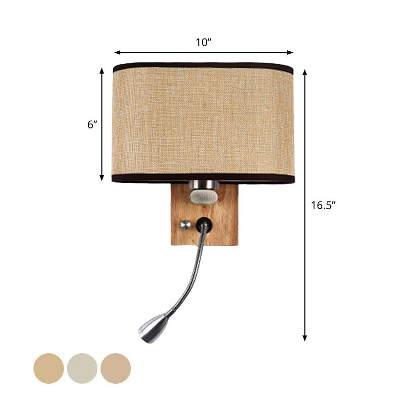 Flexibele Spotlamp Bedleeslamp Stof Enkele Nordic Wandlamp met ovale stoffen kap in Beige/Vlas/Champagne