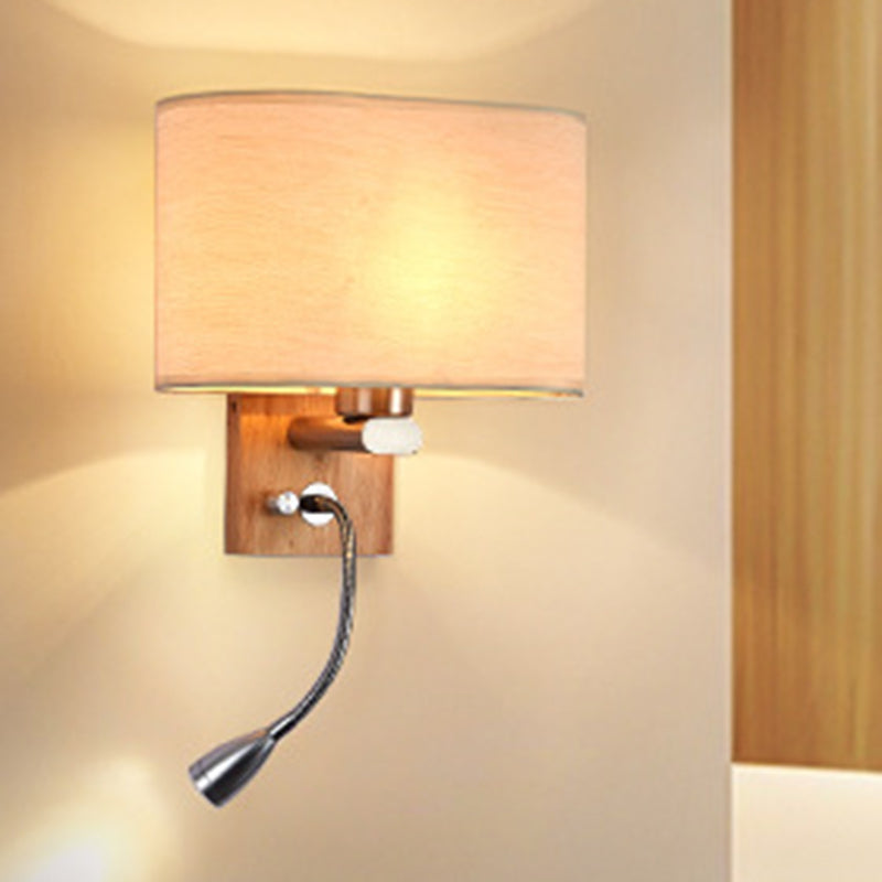 Flexibele Spotlamp Bedleeslamp Stof Enkele Nordic Wandlamp met ovale stoffen kap in Beige/Vlas/Champagne