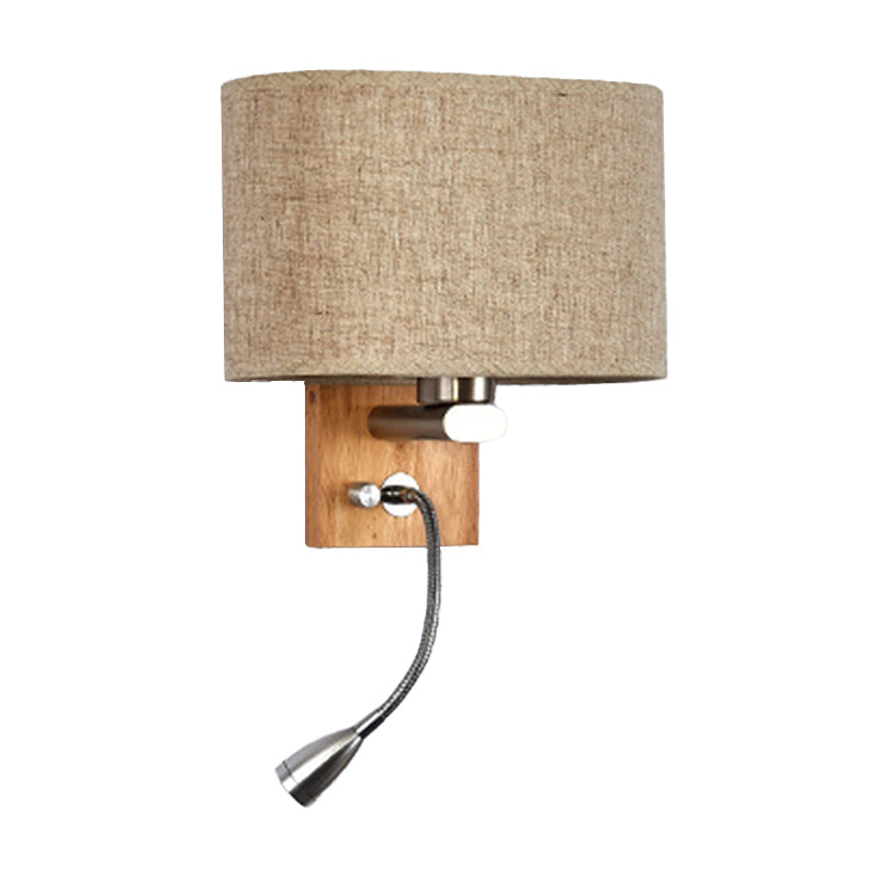 Flexibele Spotlamp Bedleeslamp Stof Enkele Nordic Wandlamp met ovale stoffen kap in Beige/Vlas/Champagne
