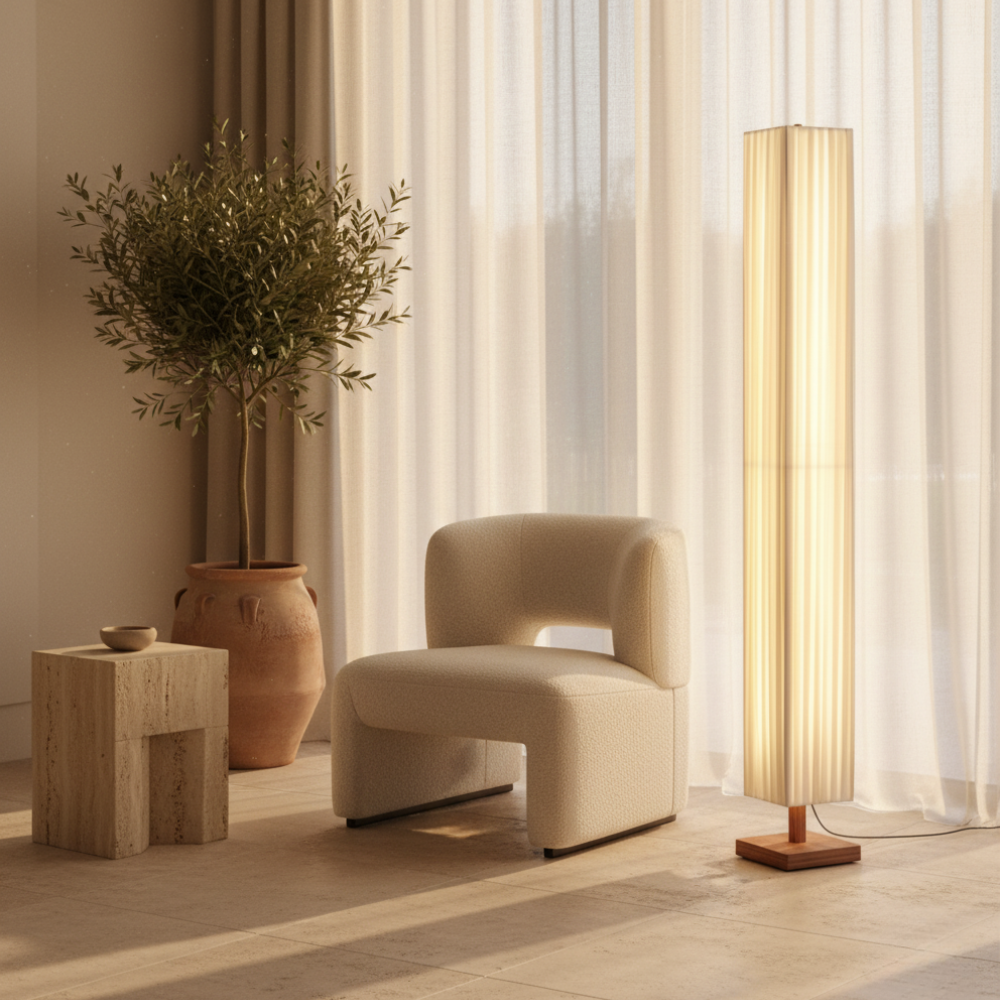 Japanse Vloerlamp met Houten Basis en Zachte Warme Sfeerverlichting