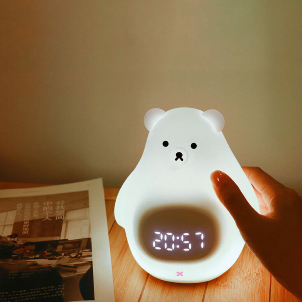 Polar Bear Night Light Alarm Clock with Soft LED Illumination
