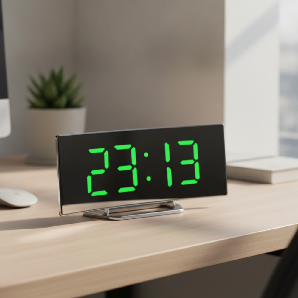 Sleek Curved LED Digital Alarm Clock with Adjustable Dimming Feature