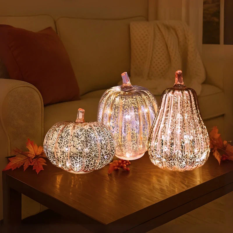 Handgeblazen Glazen Herfsverlichting– Met Timer en Warm Wit Licht