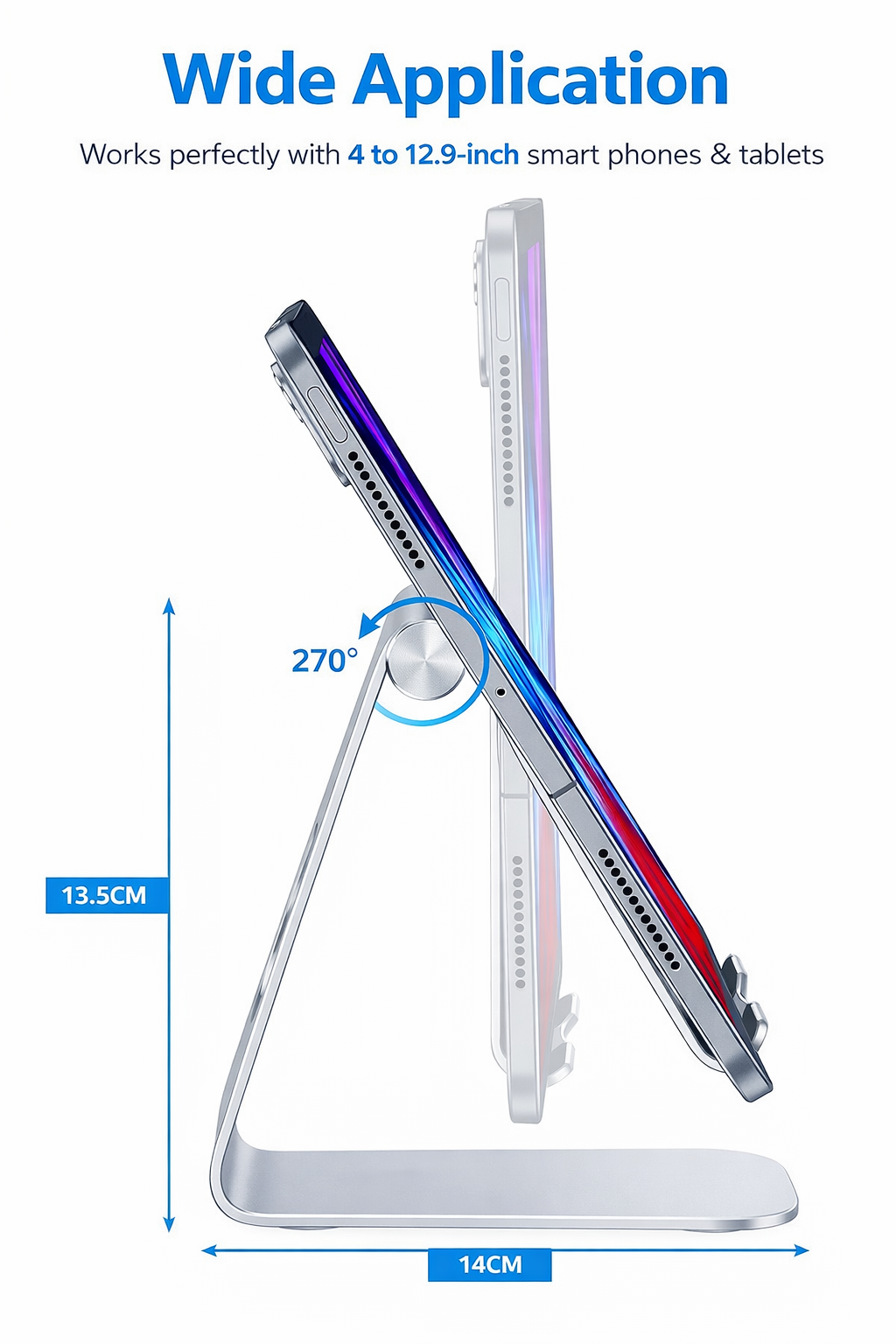 Tabletstandaard verstelbaar - Inklapbaar - Aluminium - Zilver - 4 tot 13 inch