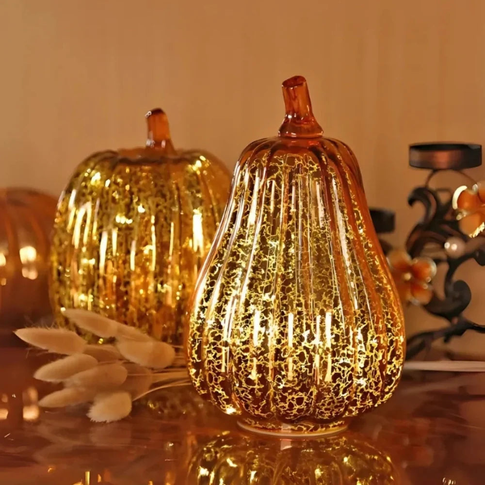 Handgeblazen Glazen Herfsverlichting– Met Timer en Warm Wit Licht