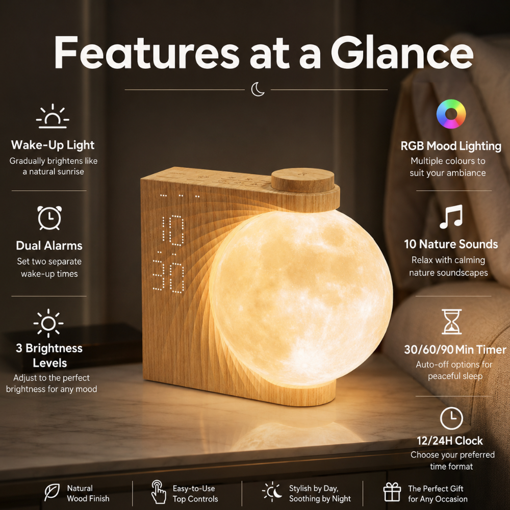 Restora Sunrise Alarm Clock - Gradual Light Wake Up Light & Nightstand Lamp