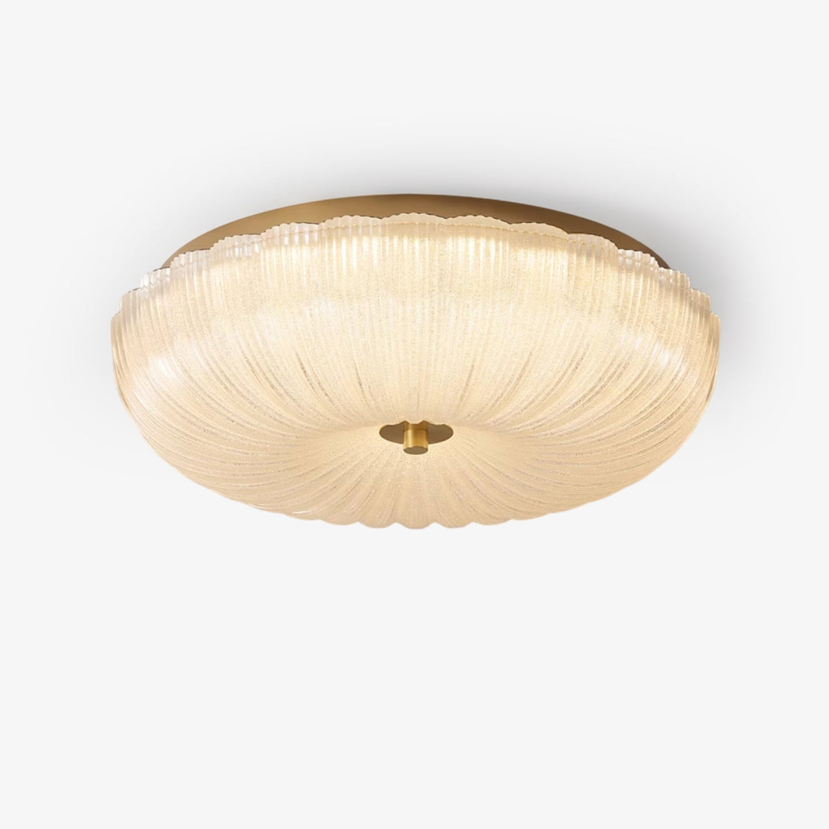 Plafondlamp Met Geribbeld Glazen Kap En Metalen Behuizing