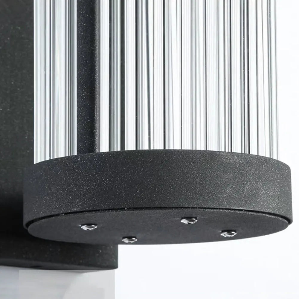 Semi-Cylinder Outdoor Wall Light with Ribbed Glass Shade