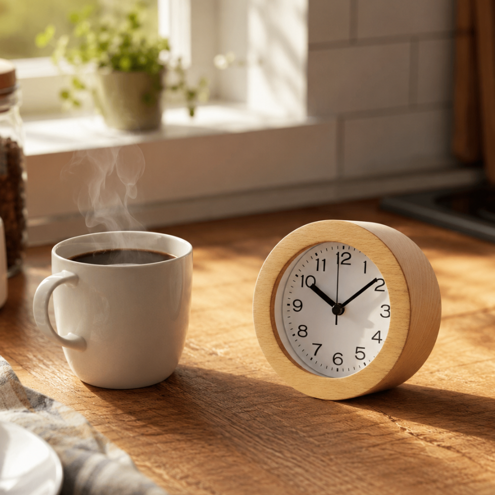 Elegant Wooden Analog Alarm Clock with Silent Quartz Movement