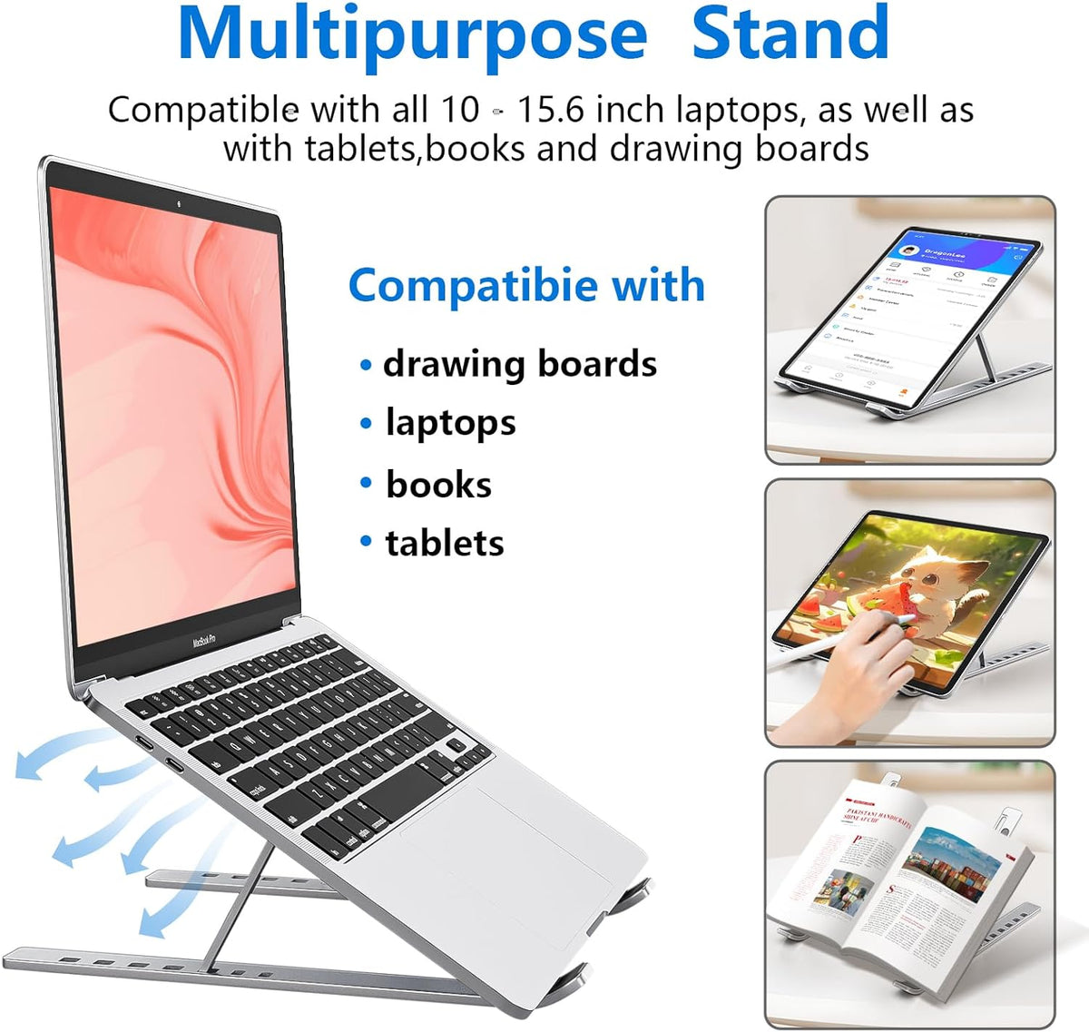 Laptop standaard verstelbaar - Opvouwbaar - Aluminium - Zilver