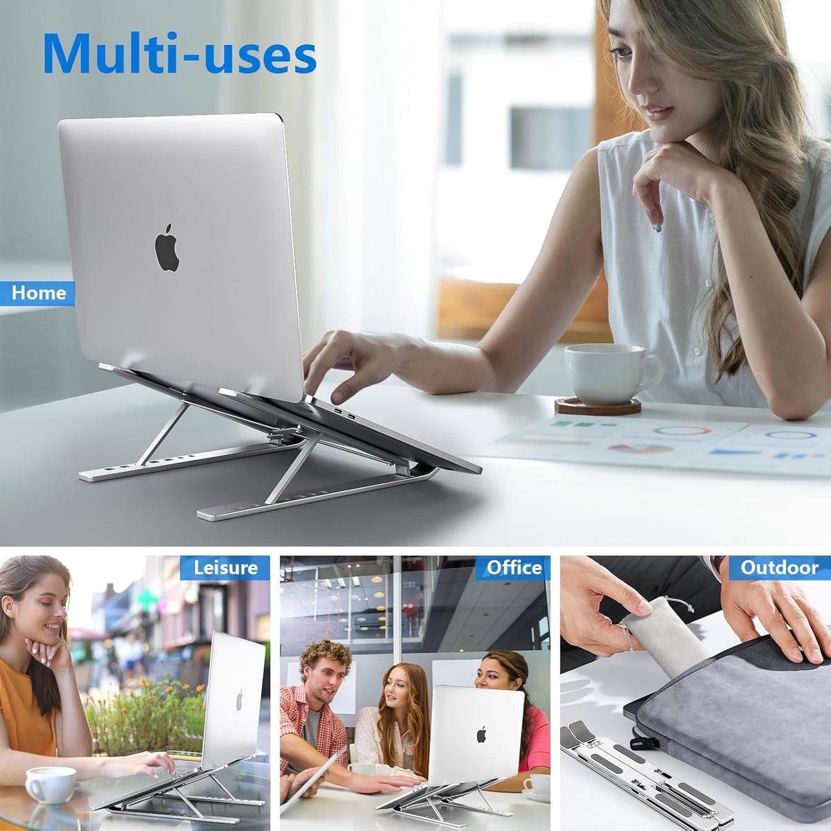 Laptop standaard verstelbaar - Opvouwbaar - Aluminium - Zilver