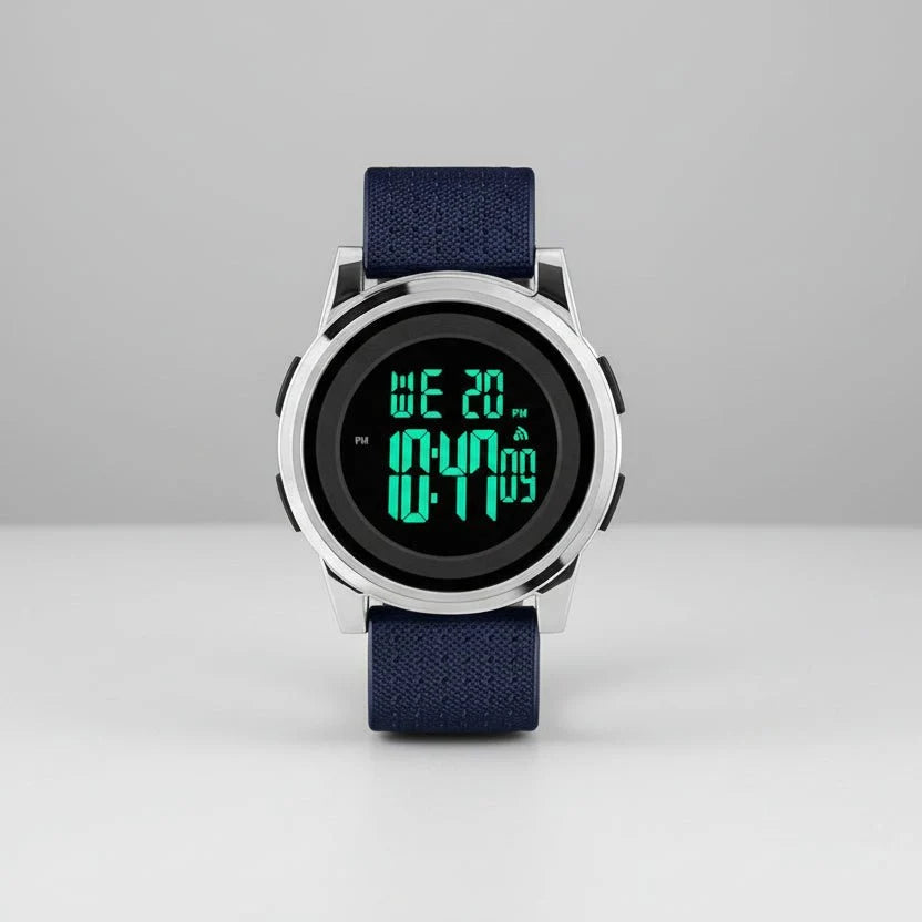 Ultra-Thin Digital Sports Watch for Men with Stainless Steel Band