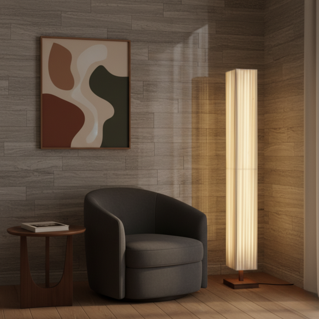 Japanse Vloerlamp met Houten Basis en Zachte Warme Sfeerverlichting