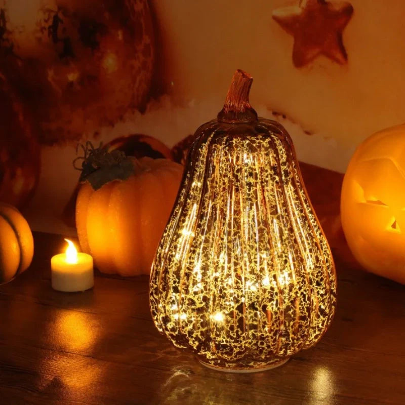 Handgeblazen Glazen Herfsverlichting– Met Timer en Warm Wit Licht