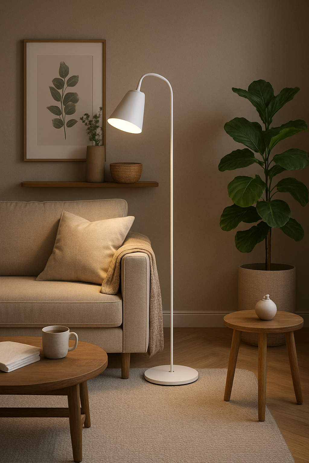 Skandinavische Stehlampe | Minimalistisches Licht mit Holz & Metall