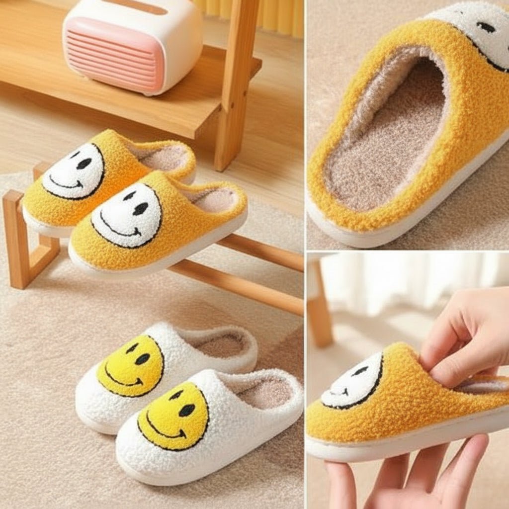 Cozy winter slippers with smiley & thickened silicone sole