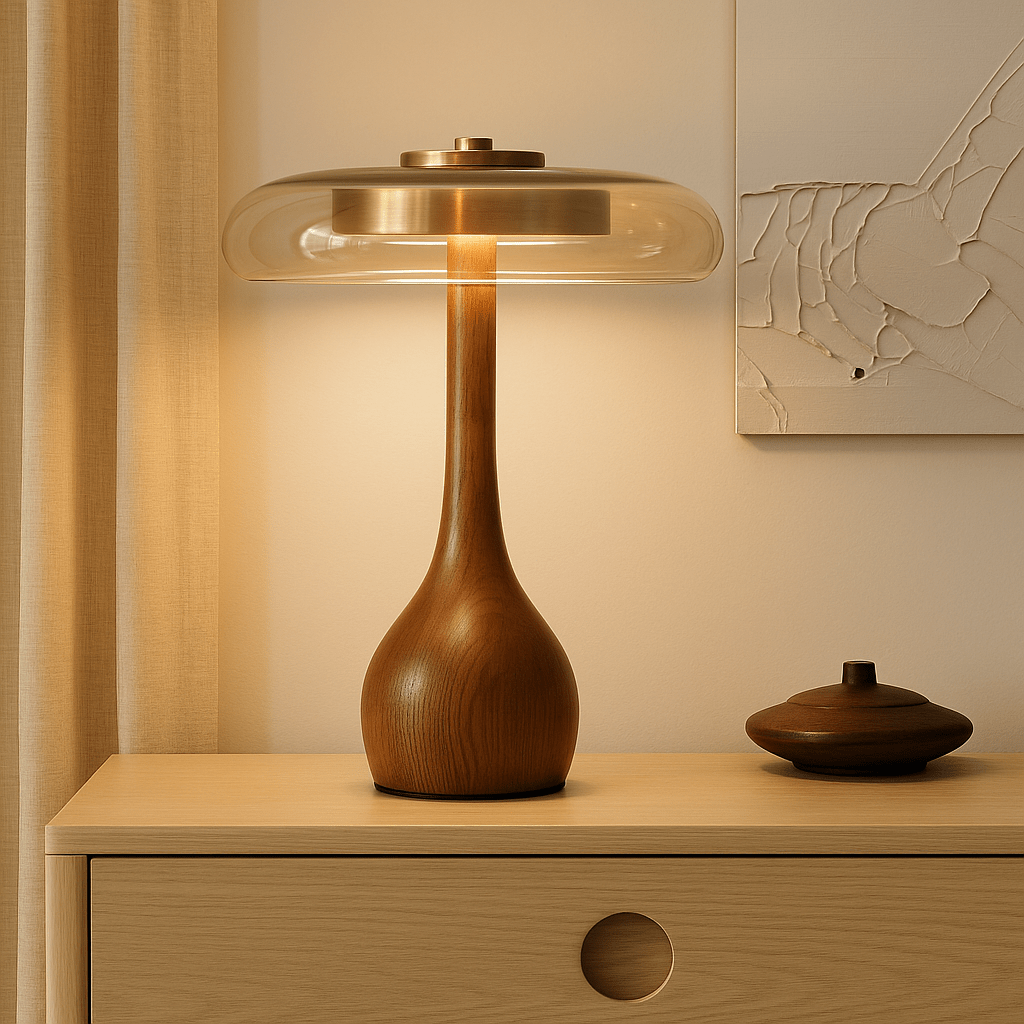 LUXEN – Dimmable LED Table Lamp with Wooden Base for a Modern, Warm Home Ambience