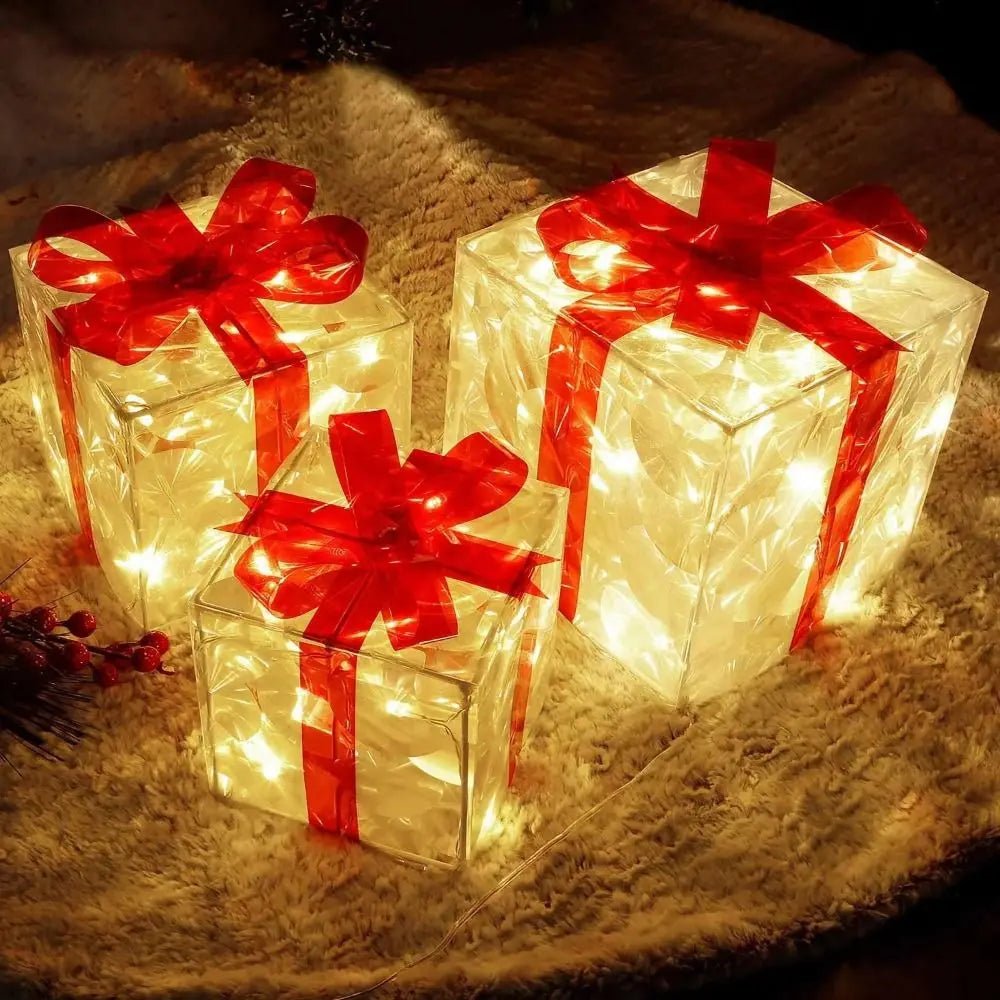 Illuminated Christmas gift box with 100 LED lights for festive decor