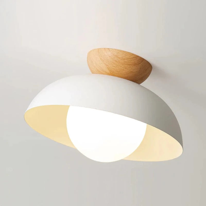 LumaGlow™ plafondlamp van opaalglas met houten details