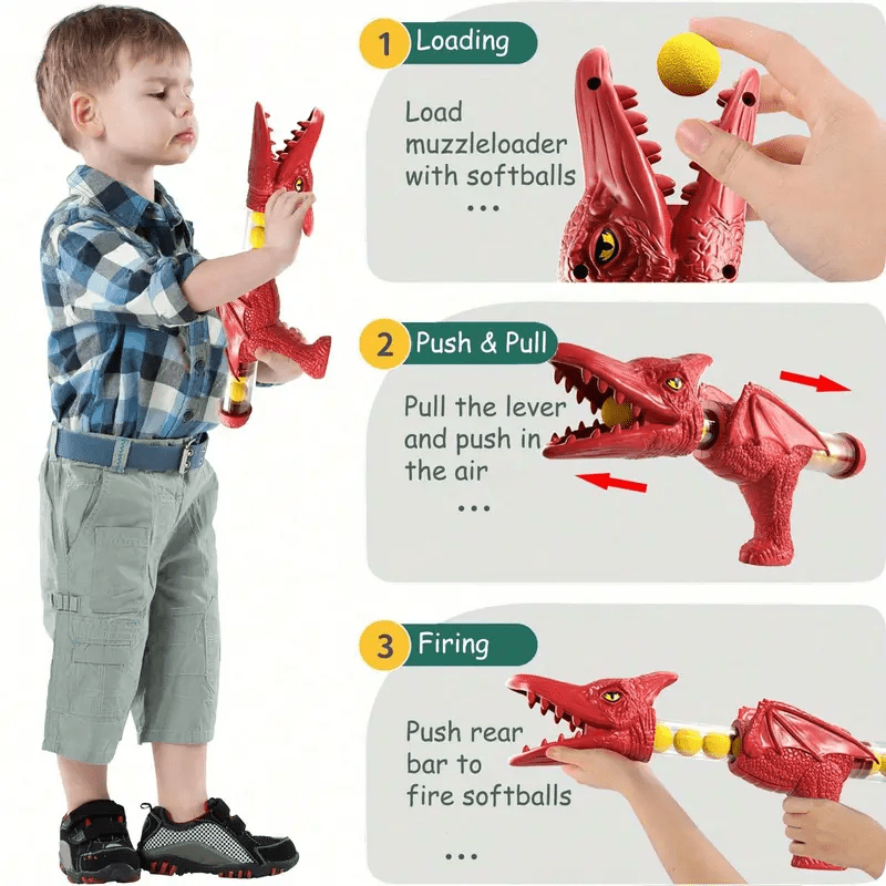 DINOPOP BLASTER – Dinosaur shooting game for children with soft foam balls & target board