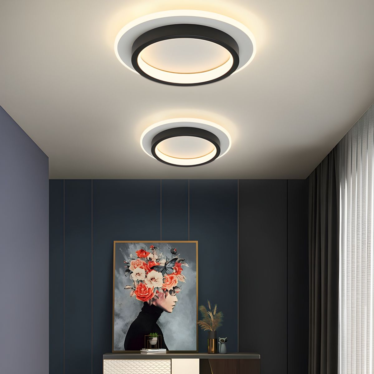 Plafondlamp met vlakke ronde diffuser ontwerp