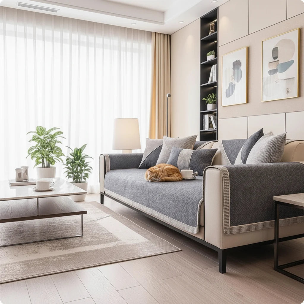 NATURWEFT – Non-slip cotton-linen sofa cover for all seasons