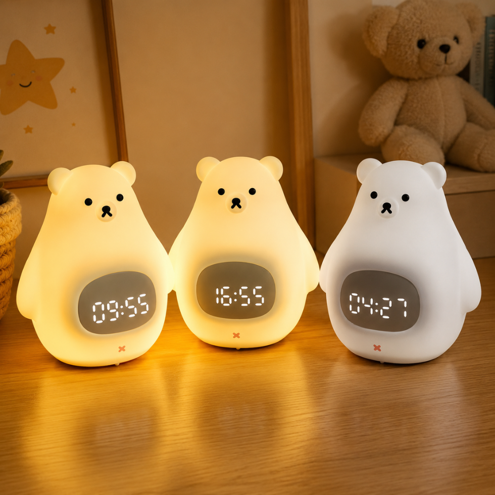 Polar Bear Night Light Alarm Clock with Soft LED Illumination