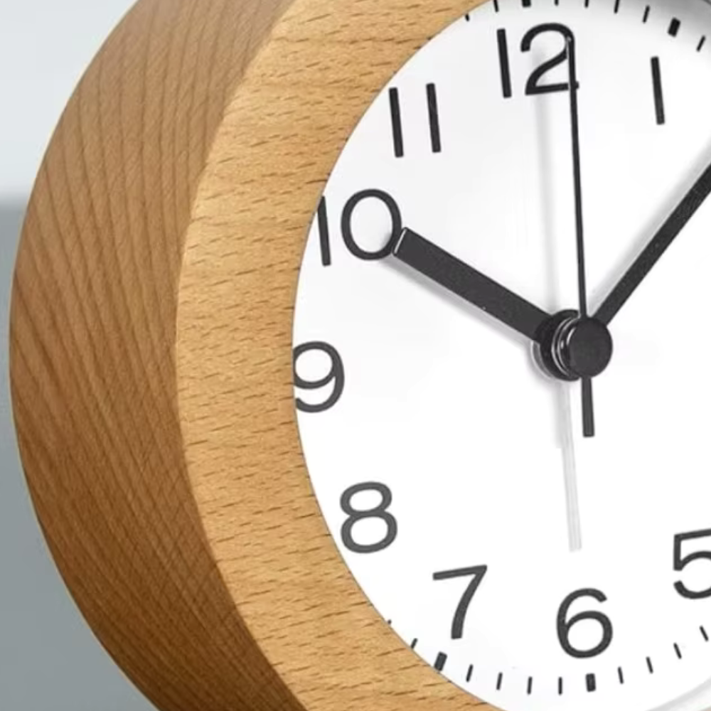 Elegant Wooden Analog Alarm Clock with Silent Quartz Movement