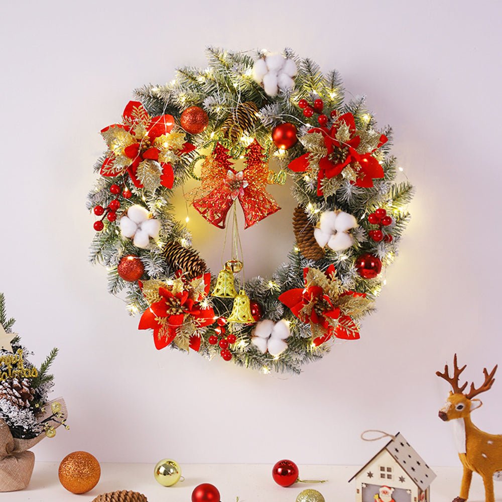 Classic LED Christmas wreath with bells and golden shimmer