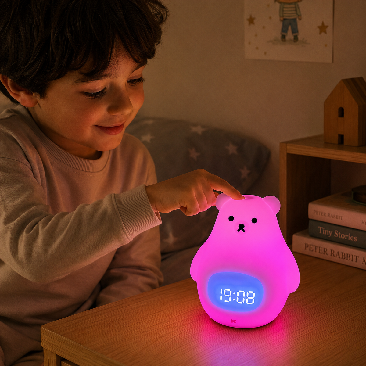 Polar Bear Night Light Alarm Clock with Soft LED Illumination