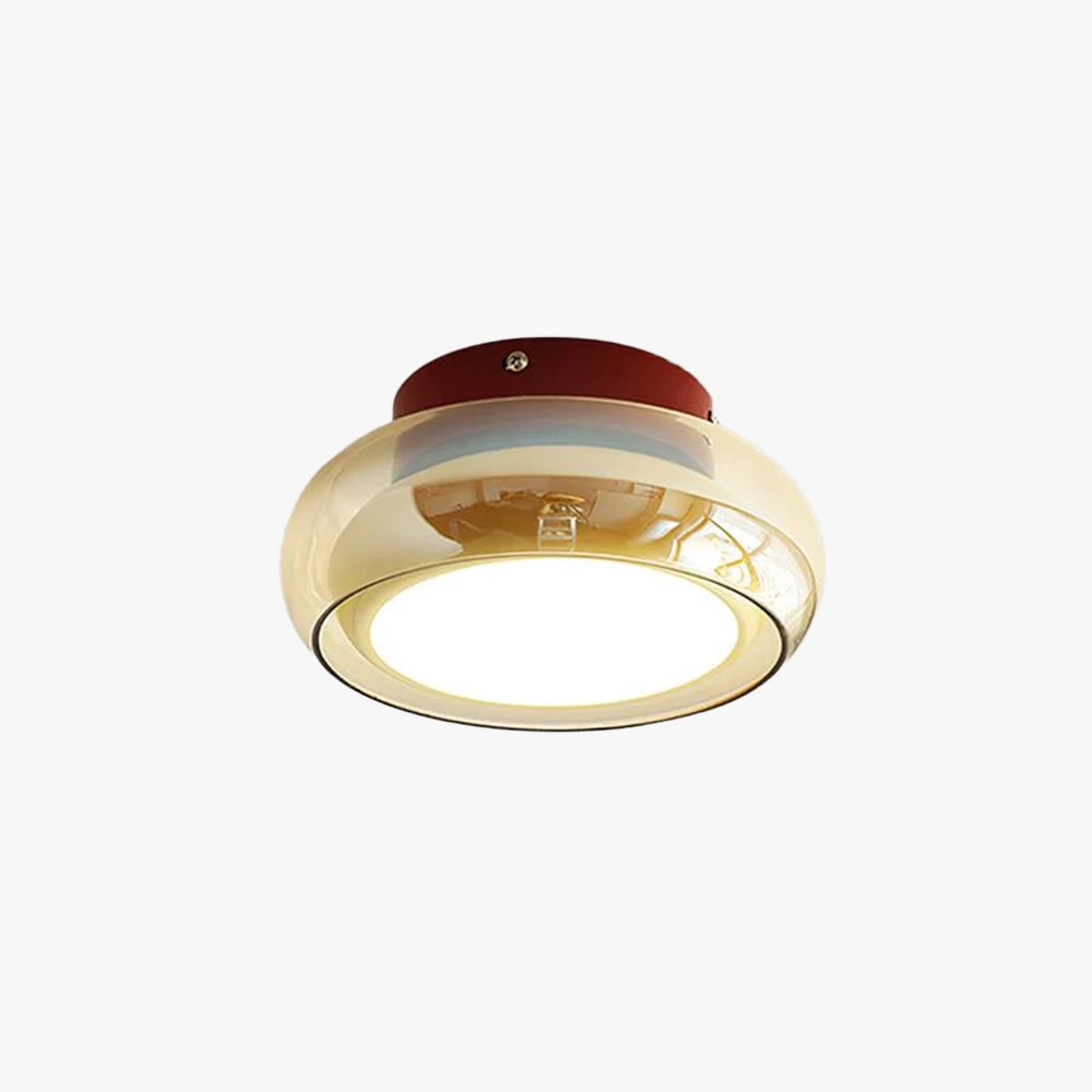 Flush Mount Ceiling Light Fixture with Amber Glass Shade and Integrated LED Vintage