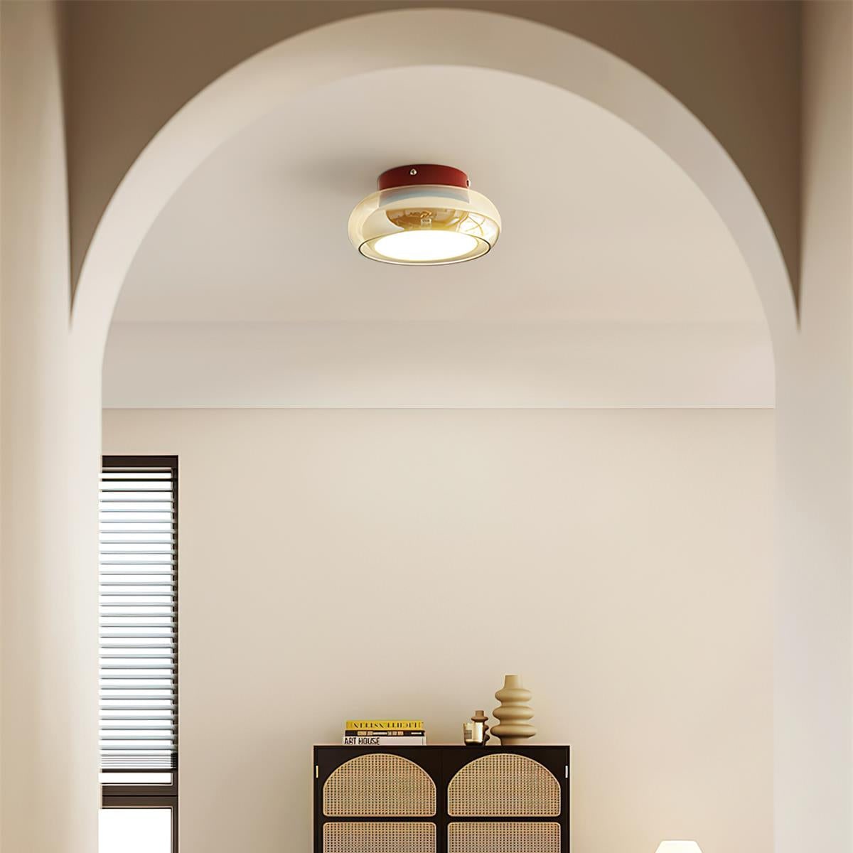 Flush Mount Ceiling Light Fixture with Amber Glass Shade and Integrated LED Vintage