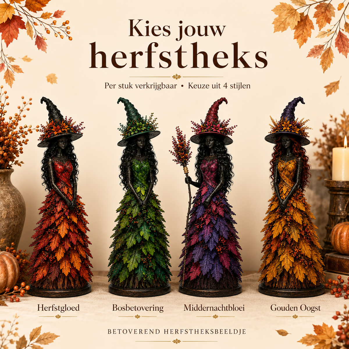 Handgemaakt herfstheksenbeeldje