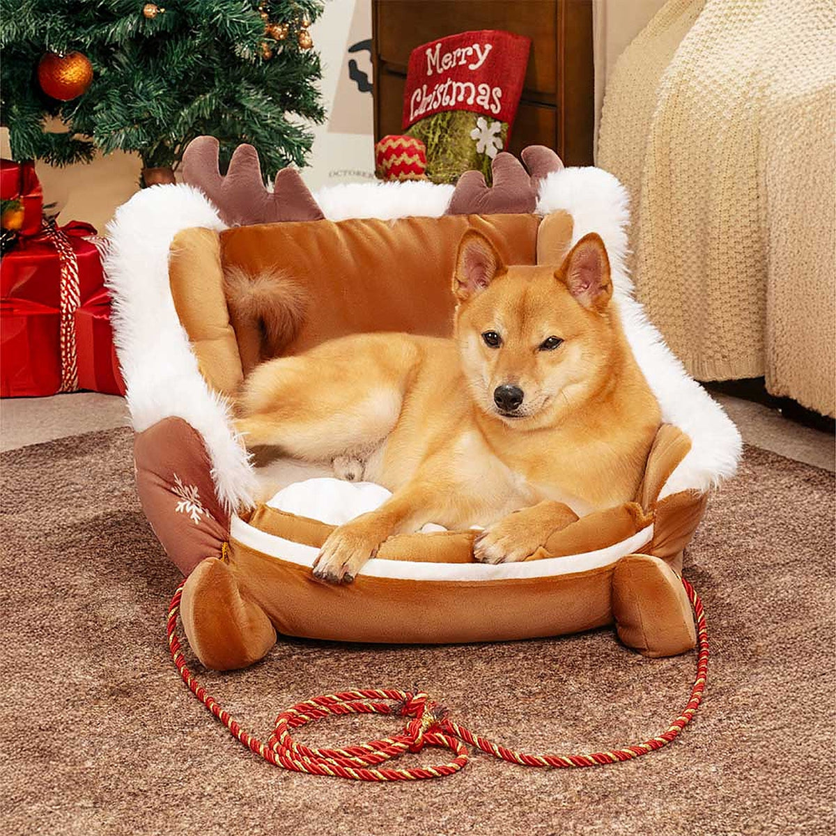 Hondenmand Slee - Pluche Kerst Hondenbed met Antislip Bodem