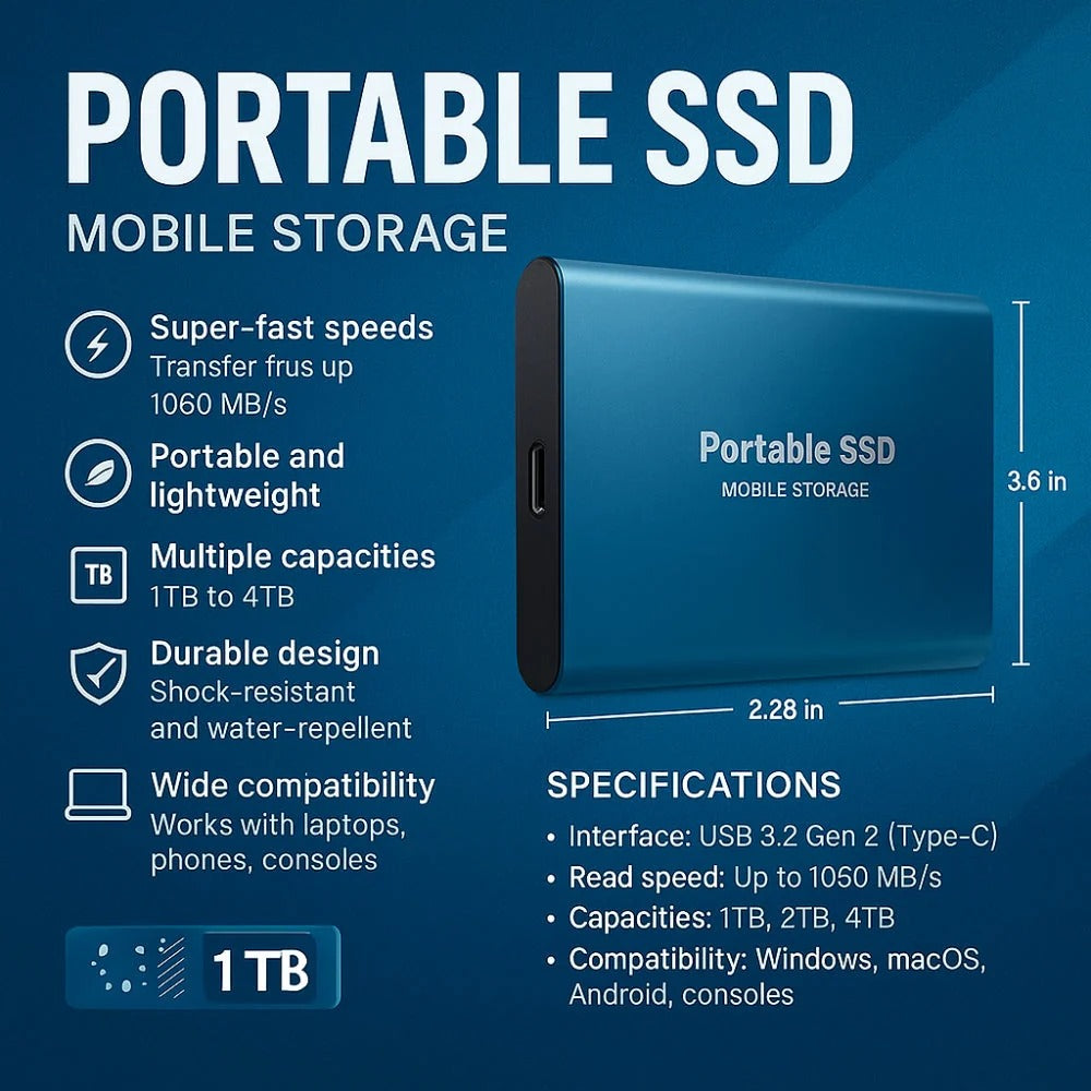 Portable 128GB External SSD with USB-C
