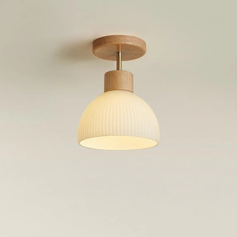 Wood & Glass Dome Ceiling Light