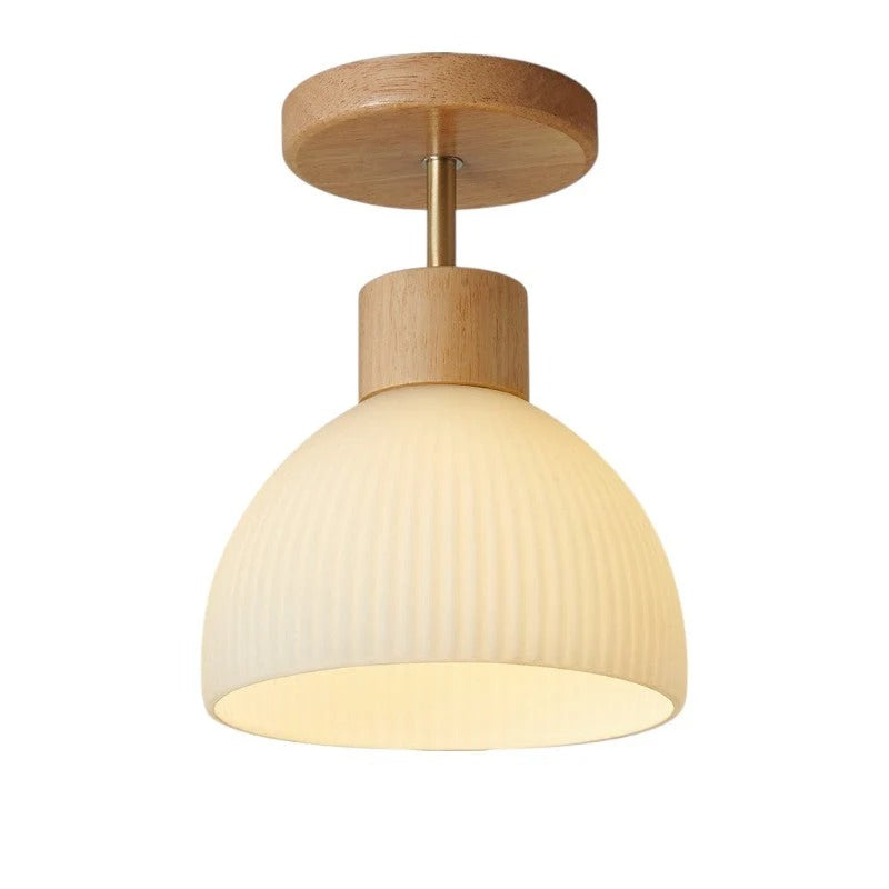 Wood & Glass Dome Ceiling Light