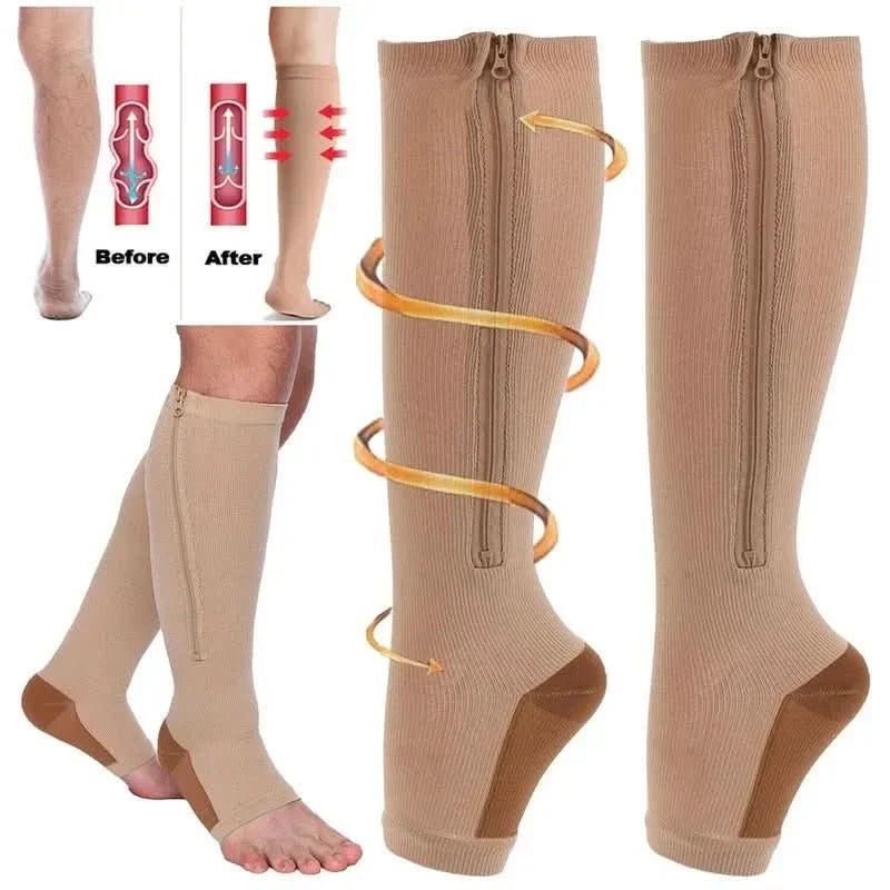 Zip-up compression socks for support and relief