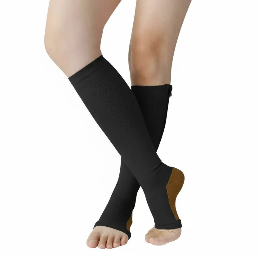 Zip-up compression socks for support and relief