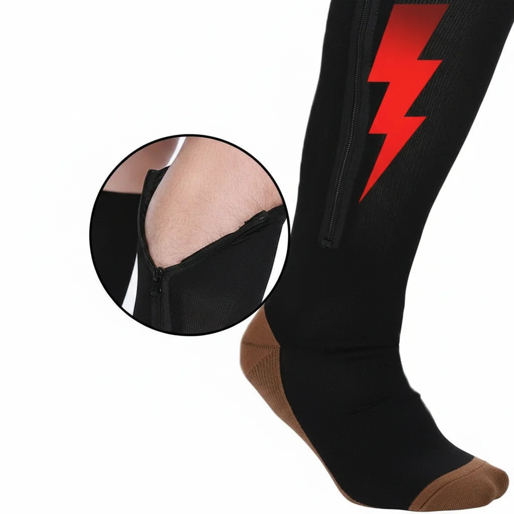 Zip-up compression socks for support and relief