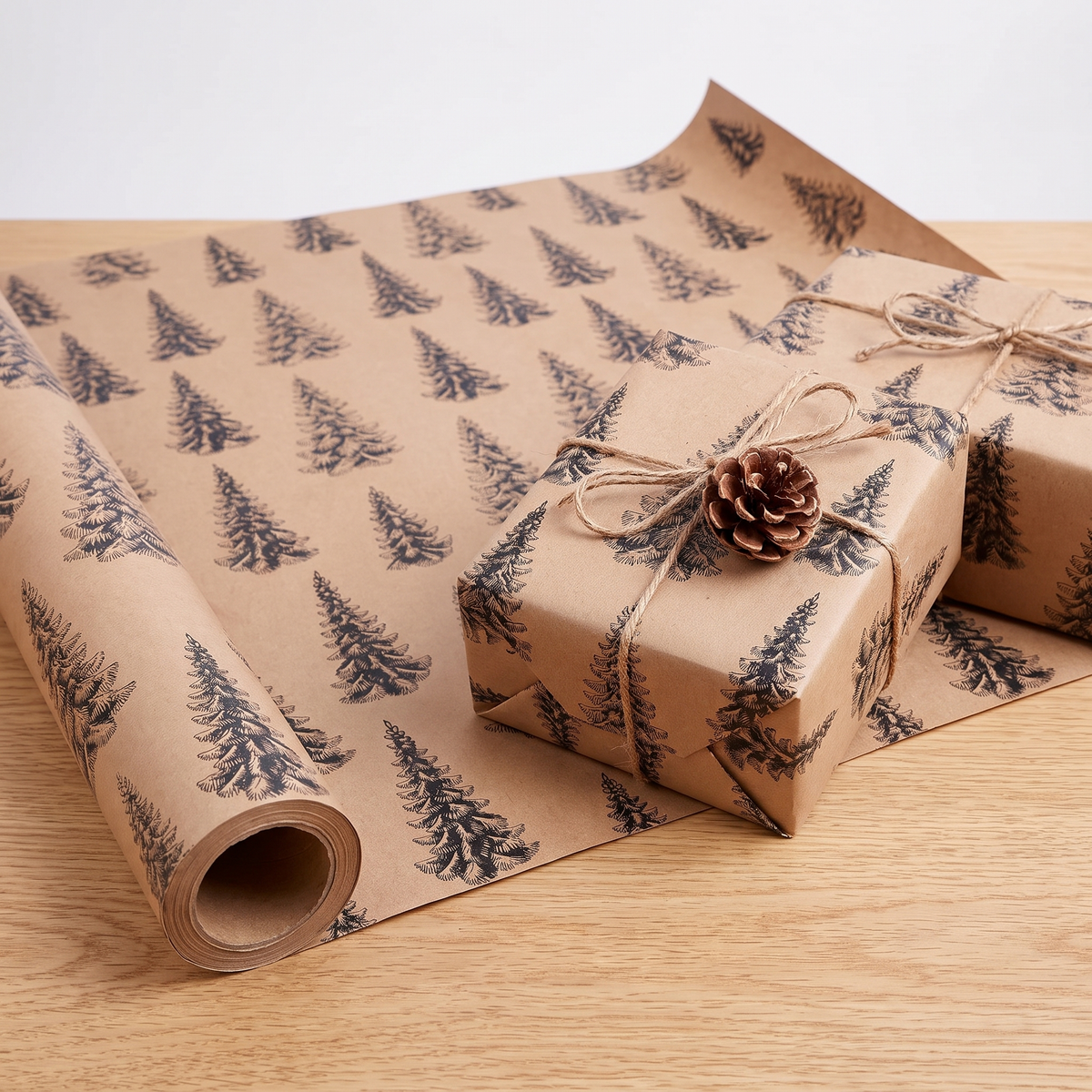 Kerst Inpakpapier - Extra Lange Rol Kraftpapier met Natuurlijke Print