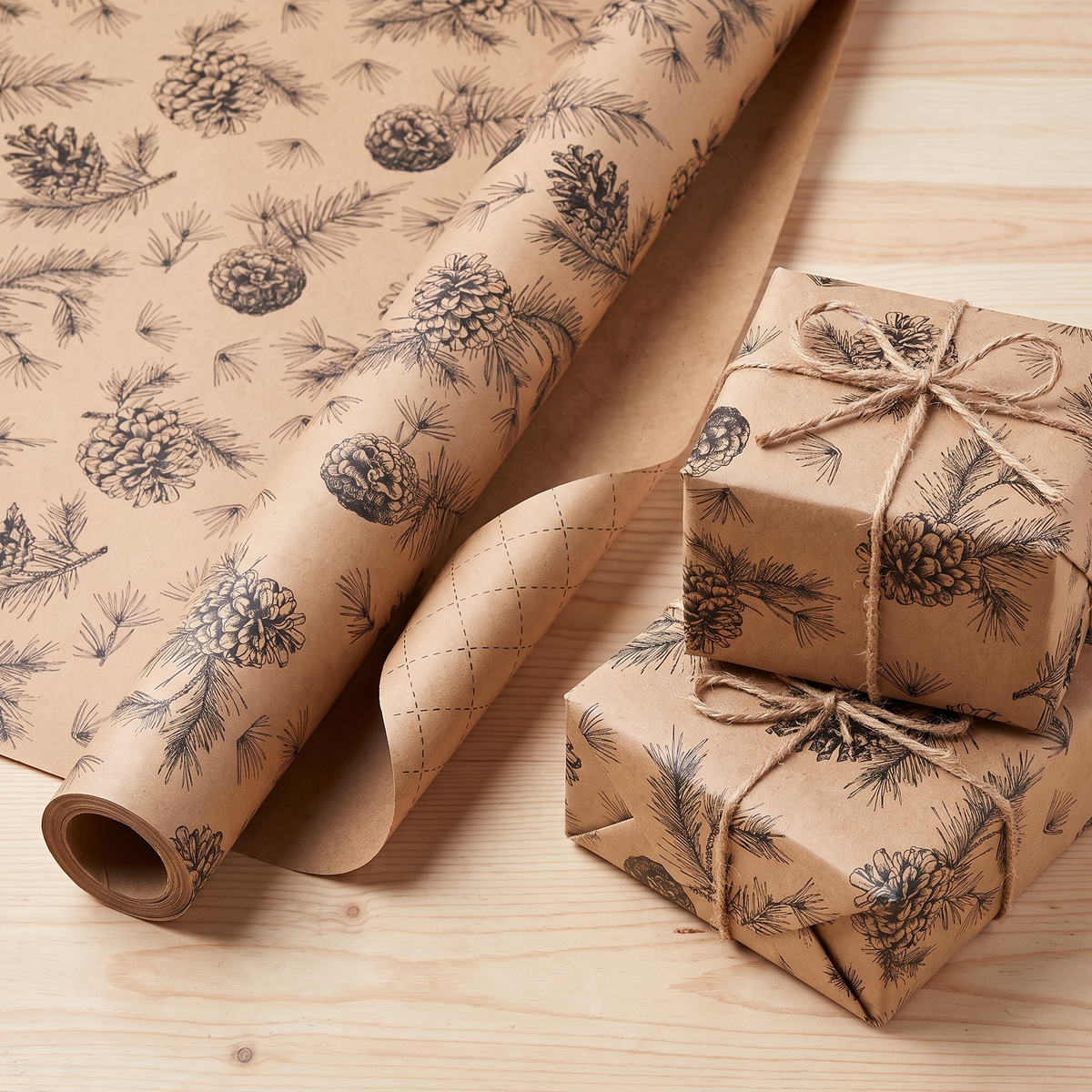 Kerst Inpakpapier - Extra Lange Rol Kraftpapier met Natuurlijke Print