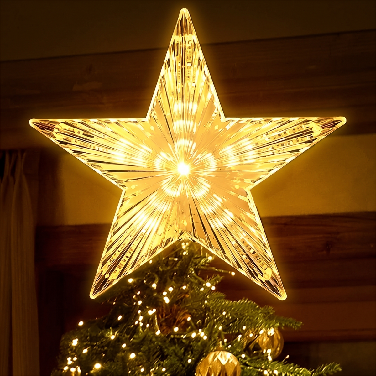 Kerstboompiek Ster - LED Piek van Acryl in Warm Wit of Meerkleurig