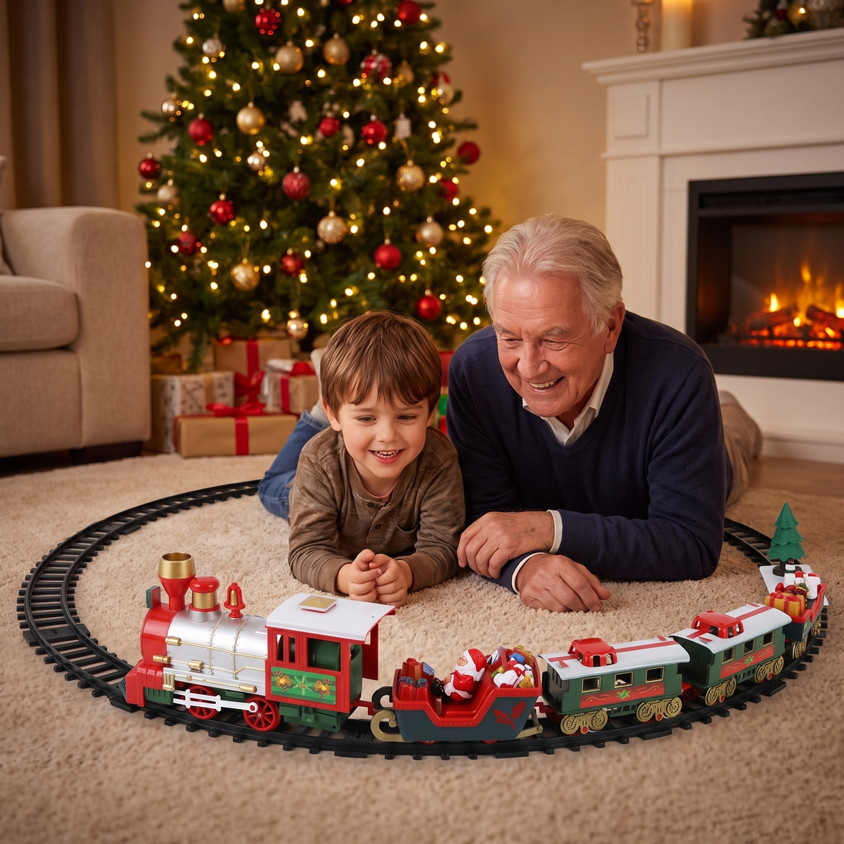 Kersttrein Set - Elektrische Trein met Rails, Licht en Geluid voor onder de Boom