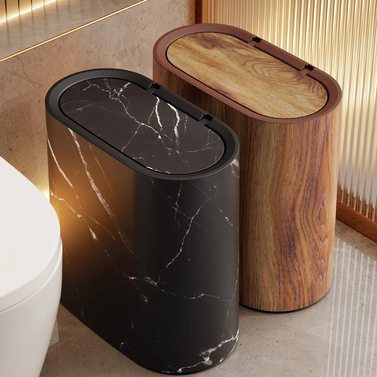 Marble-Pattern Trash Can with Lid