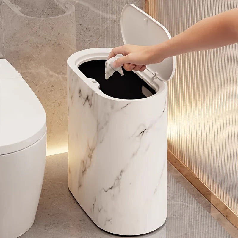 Marble-Pattern Trash Can with Lid