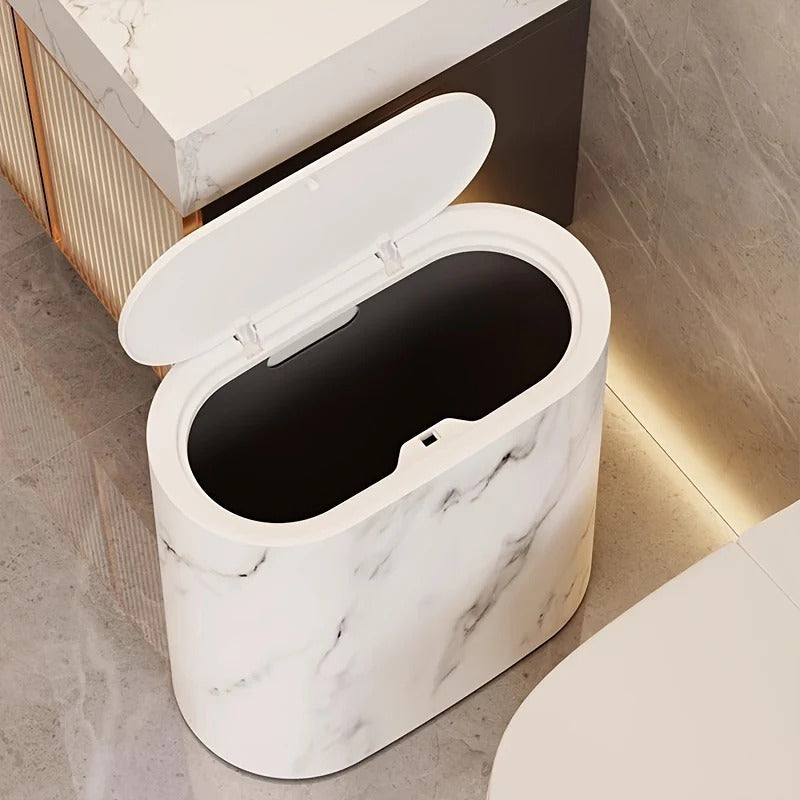 Marble-Pattern Trash Can with Lid